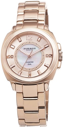 ӻ ܥXXIV ǥ Akribos XXIV Womens Swiss Quartz Watch - Cushion Shaped Case with 6 Diamond Hour Markers. Mother-of-Pearl Dial On Polished Link Bracelet - AK668ӻ ܥXXIV ǥ