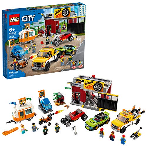 レゴ シティ LEGO City Tuning Workshop 60258, Features a Toy Garage, Car Shop, Camping Trailer, Motorcycle, Crane and Tow Truck in One Fun Playset, Makes a Great Gift for Kidsレゴ シティ