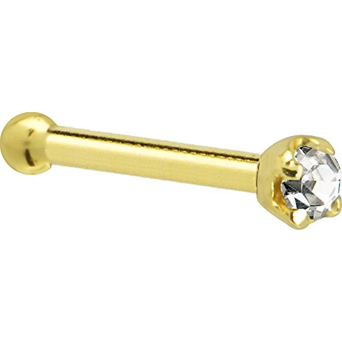 ܥǥǥ ܥǥԥ ꥫ ̤ȯ å Solid 14k Yellow Gold 1.5mm (0.015 cttw) Genuine Diamond Nose Stud Bone 20 Gauge 1/4