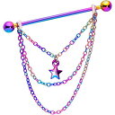 {fBLfB[ {fBsAX AJ { EHbg Body Candy Women 14G Rainbow Plated Steel Helix Cartilage Earring Star Chain Dangle Industrial Barbell 38mm{fBLfB[ {fBsAX AJ { EHbg