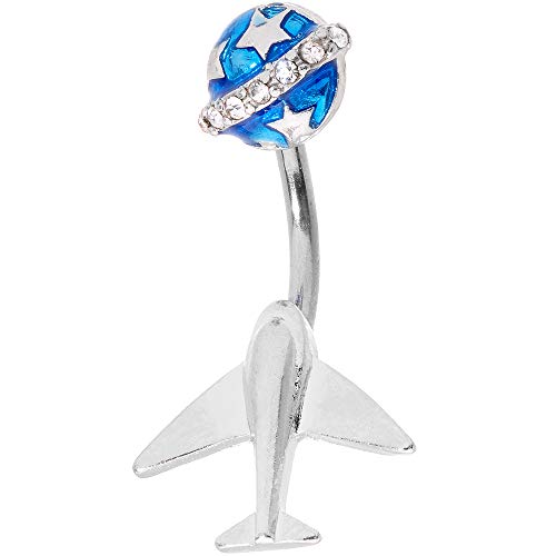 ܥǥǥ ܥǥԥ ꥫ ̤ȯ å Body Candy Womens 14G Stainless Steel Navel Ring Piercing Blue World Traveler Airplane Belly Button Ringܥǥǥ ܥǥԥ ꥫ ̤ȯ å