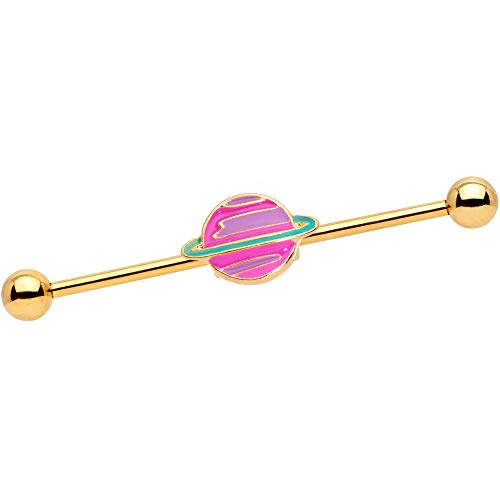 ܥǥǥ ܥǥԥ ꥫ ̤ȯ å Body Candy Womens 14G PVD Steel Pink Planet Saturn Helix Cartilage Industrial Barbell 1 1/2