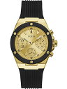 rv QX GUESS fB[X GUESS Gold-Tone + Black Silicone Multifunction Watch, Black/Gold-Tonerv QX GUESS fB[X