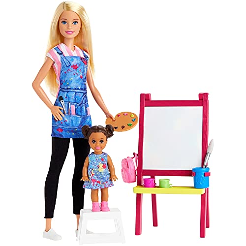 バービー バービー人形 バービーキャリア バービーアイキャンビー 職業 Barbie Careers Doll & Playset Art Teacher Theme with Blonde Fashion Doll 1 Small Doll Color-Change Easel & Acces…