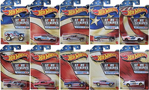ホットウィール マテル ミニカー ホットウイール American Stars and Stripes Exclusive Series 10 Car Set Bundled with Camaro / Plymouth / Barracuda / Mercury Cougar / Chevy Blazer / El Camino 10 Items Red Whiホットウィール マテル ミニカー ホットウイール