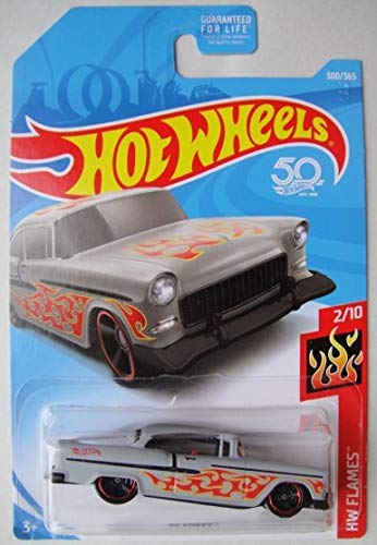 ۥåȥ ޥƥ ߥ˥ ۥåȥ Hot Wheels HW Flames 2/10, LT. Gray '55 Chevy with RED Flames 300/365 50TH Anniversary Cardۥåȥ ޥƥ ߥ˥ ۥåȥ