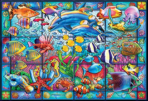 WO\[pY CO AJ Buffalo Games - Stained Glass Aquarium - 2000 Piece Jigsaw Puzzle, White for Adults Challenging Puzzle Perfect for Game Nights - 2000 Piece Finished Size is 38.50 x 26.50WO\[pY CO AJ