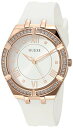 rv QX GUESS fB[X GUESS Rose Gold-Tone + Crystal White Silicone Watch, Rose Gold-Tone/Whiterv QX GUESS fB[X