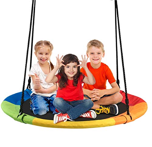 ジャングルジム ブランコ 屋内 屋外遊び 幼児 小学生 Costzon 40 Waterproof Saucer Tree Swing Set, Indoor Outdoor Round Swing Colorful Rainbow- Adjustable Hanging Ropes, Safe and Sturdy Swing for Childジャングルジム ブランコ 屋内 屋外遊び 幼児 小学生