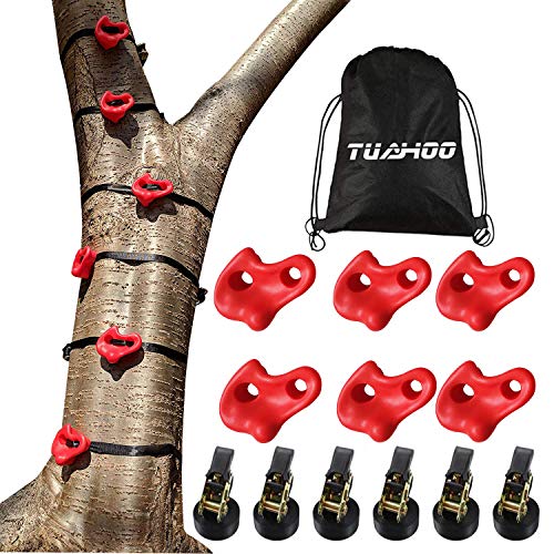 ジャングルジム ブランコ 屋内・屋外遊び 幼児 小学生 TUAHOO Ninja Tree Climbing Kit, 12 Big Size ABS Rock Climbing Holds for Kids Tree Climber, 6 Ratchet Straps, Ninja Warrior Obstacle Course for Kids ジャングルジム ブランコ 屋内・屋外遊び 幼児 小学生