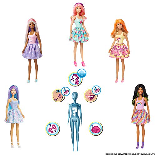 バービー バービー人形 Barbie Color Reveal Doll with 7 Surprises: 4 Mystery Bags Contain Surprise Wig, Skirt, Shoes Sponge Water Reveals Metallic Blue Doll’s Look Creates Color Change on Face Wigバービー バービー人形