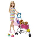 バービー バービー人形 Barbie Dogwalking Doll Accessories, Stroll Play Pups Playset with Transforming Stroller, 2 Pets Handbag, Blonde Dollバービー バービー人形