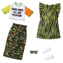 バービー バービー人形 Barbie Fashions 2-Pack Clothing Set, 2 Outfits Doll Include Camo Pencil Skirt, Color-Blocked T-Shirt with Graphic, Lime Green Animal-Print Dress 2 Accessories, for Kids 3 to 8 Years Oldバービー バービー人形