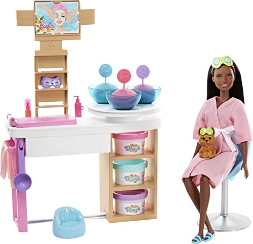 バービー バービー人形 日本未発売 プレイセット アクセサリ Barbie Face Mask Spa Day Playset with Brunette Barbie Doll, Puppy, Toy Spa Station with 4 Molds, 3 Tubs of Barbie Dough & 10+ Accessorieバービー バービー人形 日本未発売 プレイセット アクセサリ