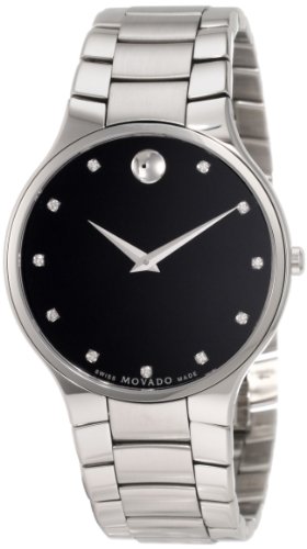 腕時計 モバード メンズ Movado Men's 0606490 Serio Stainless Steel Black Diamond Marker Museum Dial Watch腕時計 モバード メンズ