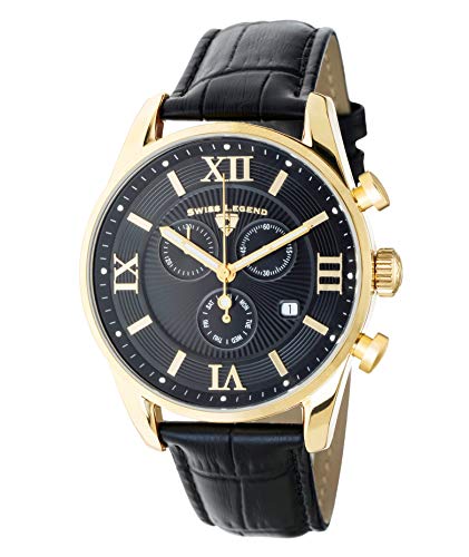 ӻ 쥸  Swiss Legend Men's Belleza Analog Swiss Quartz Watch Gold Stainless Steel with Black Leather Strap 22011-YG-01-BLKӻ 쥸 