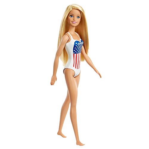 バービー バービー人形 Barbie Beach Blonde Doll in White One-Piece Swimsuit with American Flag Inspired Pattern Kids Toy GPB17バービー バービー人形