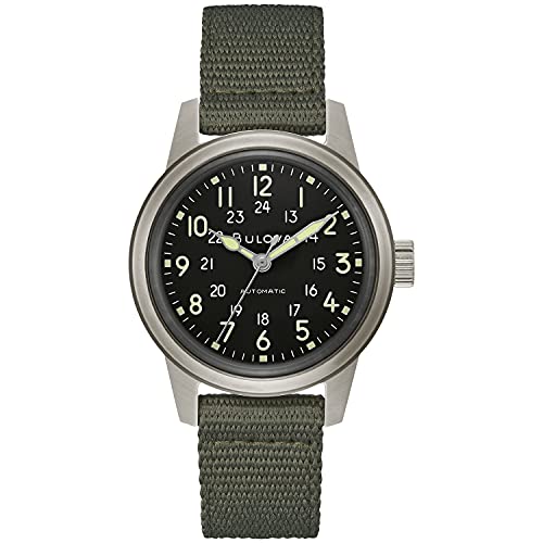 楽天angelica腕時計 ブローバ メンズ Bulova Men's Military Heritage Hack Veteran's Watchmaking Initiative Watch in Stainless Steel with 3-Hand Automatic, Black NATO Leather Strap Style: 96A259腕時計 ブローバ メンズ