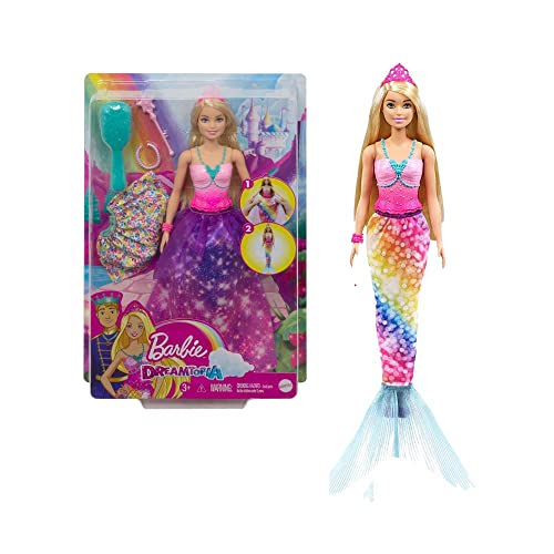 バービー バービー人形 Barbie Dreamtopia 2-in-1 Princess to Mermaid Fashion Transformation Doll (Blonde, 11.5-in) with 3 Looks and Accessories, for 3 to 7 Year Oldsバービー バービー人形