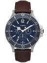 腕時計 タイメックス メンズ Timex Men's Harborside Multifunction 43mm Watch ? Blue Dial & Silver-Tone Case with Brown Genuine Leather Strap腕時計 タイメックス メンズ
