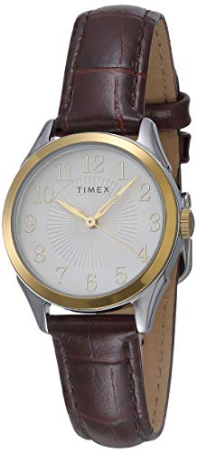 ӻ å ǥ Timex Women's Briarwood 28mm Watch ? Two-Tone Case Silver-Tone Dial with Brown Croco Leather Strapӻ å ǥ