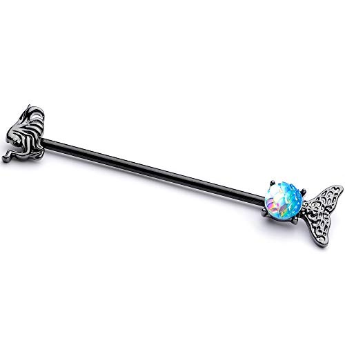 ܥǥǥ ܥǥԥ ꥫ ̤ȯ å Body Candy Womens 14G Black PVD Steel Helix Cartilage Earring Blue Mermaid Scale Industrial Barbell 1 1/2