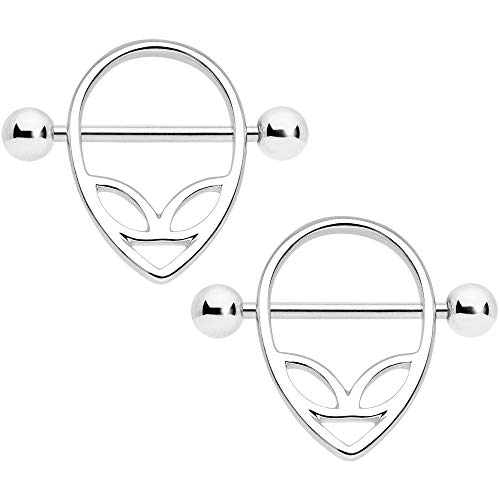 ܥǥǥ ܥǥԥ ꥫ ̤ȯ å Body Candy 2Pc 14G Nipplerings Piercing Women 316L Steel UFO Alien Nipple Shield Nipple Ring Set 9/16