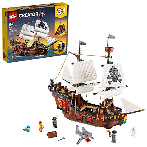 쥴 ꥨ LEGO Creator 3 in 1 Pirate Ship Building Set, Kids can Rebuild The Pirate Ship into an Inn or Skull Island, Features 4 Minifigures and Shark Toy, Makes a Great Gift for Kids Ages 9+ Years Old, 31109쥴 ꥨ