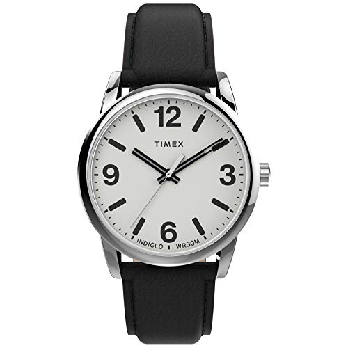 ӻ å  Timex Men's Easy Reader Bold 38mm Watch ? Silver-Tone Case White Dial with Black Leather Strapӻ å 