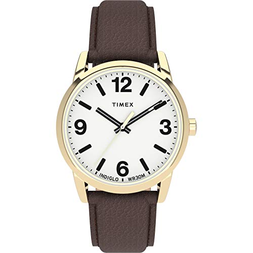 ӻ å  Timex Men's Easy Reader Bold 38mm Watch ? Gold-Tone Case White Dial with Brown Leather Strapӻ å 
