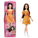 バービー バービー人形 ファッショニスタ Barbie Fashionistas Doll 160 with Long Brunette Hair Wearing Patterned Orange Dress, White Shoes Yellow Choker, Toy for Kids 3 to 8 Years Oldバービー バービー人形 ファッショニスタ