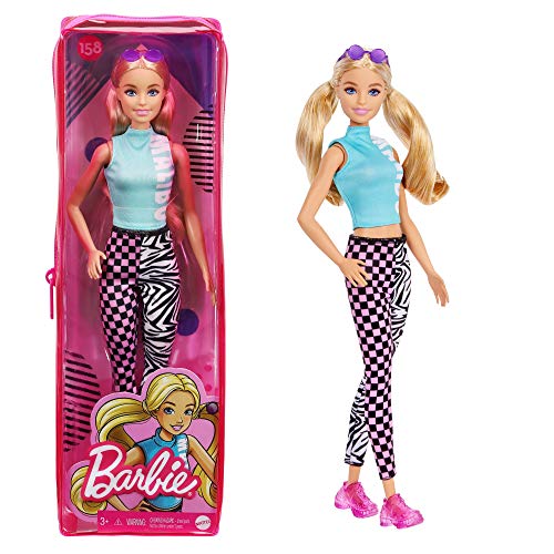 バービー バービー人形 ファッショニスタ Barbie Fashionistas Doll #158, Long Blonde Pigtails Wearing Teal Sport Top, Patterned Leggings, Pink Sneakers & Sunglasses, Toy for Kids 3 to 8 Years Oldバービー バービー人形 ファッショニスタ