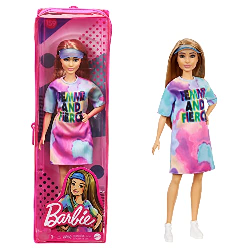 バービー バービー人形 ファッショニスタ Barbie Fashionistas Doll, Petite, with Light Brown Hair Wearing Tie-Dye T-Shirt Dress, White Shoes & Visor, Toy for Kids 3 to 8 Years Oldバービー バービー人形 ファッショニスタ