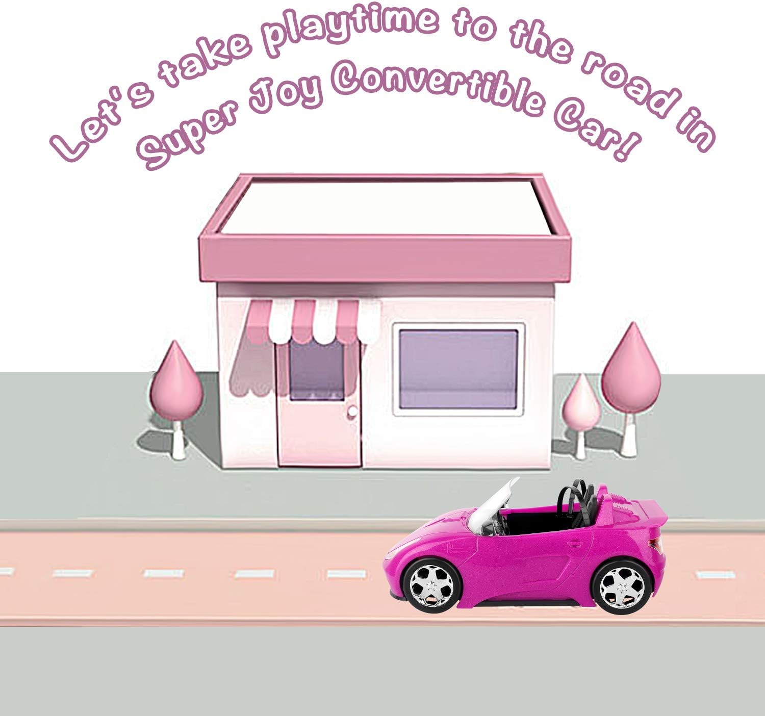 バービー バービー人形 SUPER JOY Convertible Car for Dolls, Glittering Magenta Convertible Doll Vehicle with Working Seat Beltsバービー バービー人形 3