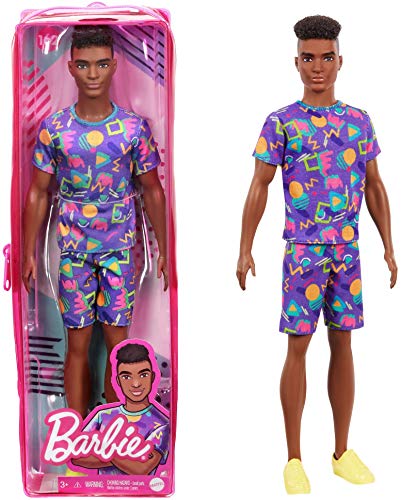 バービー バービー人形 ケン Ken Barbie Ken Fashionistas Doll #162 with Rooted Brunette Hair Wearing Graphic Purple Top, Shorts & Yellow Shoes, Toy for Kids 3 to 8 Years Oldバービー バービー人形 ケン Ken