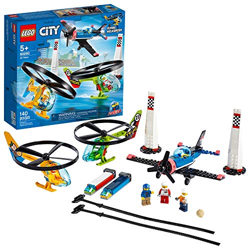 S VeB LEGO City Air Race 60260 Flying Helicopter Toy, Features 2 Ripcord Helicopters, Stunt Plane Aircraft Toy, 2 Pylons, Plus Rivera, Xtreme and Vitarush Pilot Minifigures (140 Pieces)S VeB