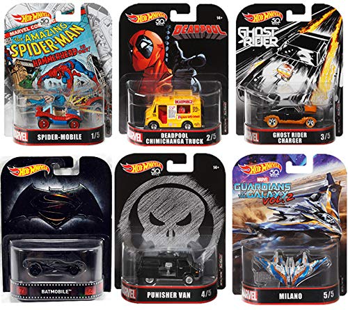 ホットウィール マテル ミニカー ホットウイール Super Comics Entertainment Retro Entertainment Collectible Cars Marvel bundle Punisher Van, Deadpool Chimichanga Truck, Spider-Mobile, Ghost Rider Charger, Guホットウィール マテル ミニカー ホットウイール