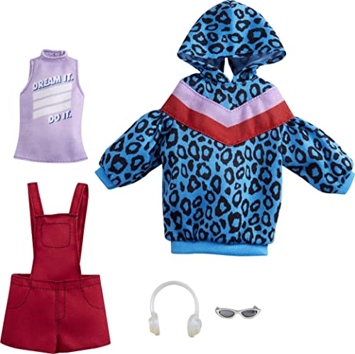 バービー バービー人形 着せ替え 衣装 ドレス Barbie Fashions 2-Pack Clothing Set, 2 Outfits Doll Include Animal-Print Hoodie Dress, Graphic Top, Red Overalls & 2 Accessories, Guft for Kids 3 to 8 Years Oldバービー バービー人形 着せ替え 衣装 ドレス