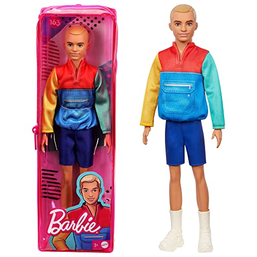 バービー バービー人形 Barbie Ken Fashionistas Doll #163, Slender with Sculpted Blonde Hair Wearing Color-Blocked Jacket-Style Top, Blue Shorts & White Boots, Toy for Kids 3 to 8 Years Oldバービー バービー人形