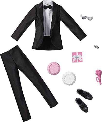 バービー バービー人形 着せ替え 衣装 ドレス Barbie Fashion Pack: Bridal Outfit for Ken Doll with Tuxedo, Shoes, Watch, Gift, Wedding Cake with Tray & Bouquet, for Kids 3 to 8 Years Old , Blackバービー バービー人形 着せ替え 衣装 ドレス 1