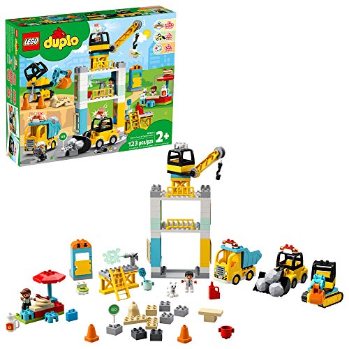 S fv LEGO DUPLO Construction Tower Crane & Construction 10933 Creative Building Playset with Toy Vehicles; Build Fine Motor, Social and Emotional Skills; Gift for Toddlers (123 Pieces)S fv