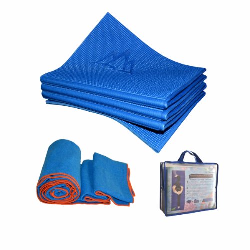 ヨガマット フィットネス Khataland Yoga Set-YoFoMat (Patented Folding Yoga Mat) + Equanimity Premium Yoga Towel + Travel Bag, Blueヨガマット フィットネス