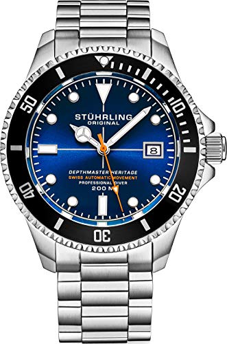 楽天angelica腕時計 ストゥーリングオリジナル メンズ Stuhrling Original Mens Swiss Automatic Silver Stainless Steel Professional DEPTHMASTER Dive Watch Blue Face, 200 M Water Resistant, Brushed and Beveled Bracelet Divers Saf腕時計 ストゥーリングオリジナル メンズ