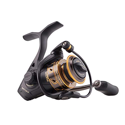 リール ペン Penn 釣り道具 フィッシング PENN Battle III Spinning Inshore/Nearshore Fishing Reel, HT-100 Front Drag, max of 25lb 11.3kg, Made with Sturdy All-Aluminum Composition for Durability, 5000, Black Goldリール ペン Penn 釣り道具 フィッシング