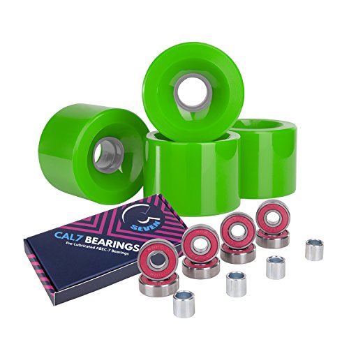   ܡ ȥܡ ǥ Cal 7 Skateboard Cruiser Wheels 60x44mm 60mm + ABEC 7 Bearings + Spacers - Solid/Neon Green/Gray  ܡ ȥܡ ...