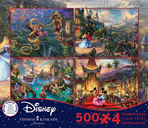 ジグソーパズル 海外製 アメリカ Ceaco - 4 in 1 Multipack - Thomas Kinkade - Disney Dreams Collection - Tangled, Sleeping Beauty, Peter Pan, Mickey and Minnie - (4) 500 Piece Jigsaw Puzzles, 18 x 14ジグソーパズル 海外製 アメリカ
