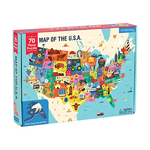 WO\[pY CO AJ Mudpuppy Map of the United States of America Puzzle, 70 Pieces, 23hx16.5