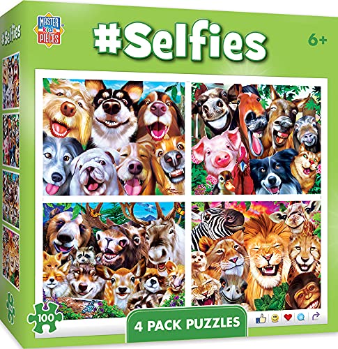 ジグソーパズル 海外製 アメリカ MasterPieces Selfies 4-Pack Kids Jigsaw Puzzles - Silly Animal Selfies - Ages 6 & Up - 8"x10" - Eco-Friendly Craftsmanship & Cognitive Funジグソーパズル 海外製 アメリカ