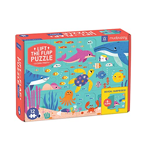 ジグソーパズル 海外製 アメリカ Mudpuppy Ocean Party Lift-The-Flap Puzzle, 12 Pieces, 18” x 13.75” ? Jigsaw Puzzle Featuring Friendly Ocean Animals with 6 Flaps to Reveal Surprises, Exciting Activity Kids for Ages ジグソーパズル 海外製 アメリカ