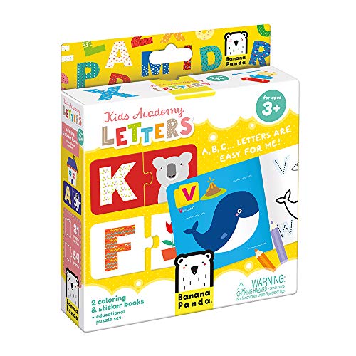 ѥ  ꥫ Banana Panda Kids Academy Preschool Learning Activities - Letters - 2 Activity Books with Coloring, Stickers and 27 2-Piece Educational Puzzles to Teach Toddlers ABCs, for Kids Ages 3-5 Yeѥ  ꥫ